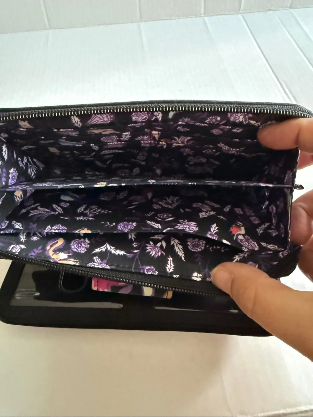 Vera Bradley Black Quilted Floral Snap Wallet with Multicolor Blooms